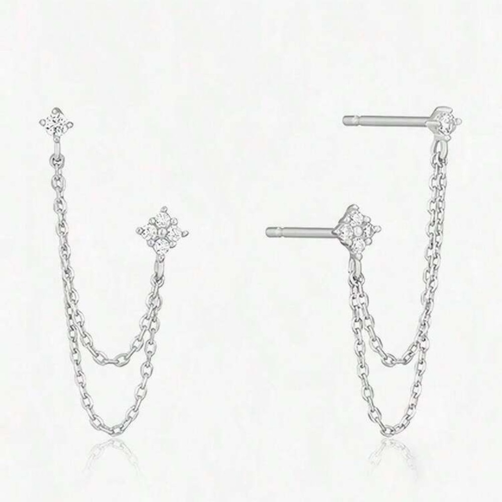 Cubic Zirconia Chain Pendant Stud Earrings, Hypoallergenic
